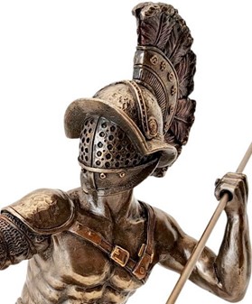 GLADIATOR FIGUR. en slave i kamp med spyd i arenaen det gamle Rom