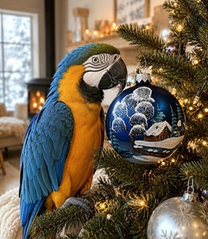 Skinnende, glitrende og smukke blå julekugler med vinterlandskab. 10cm