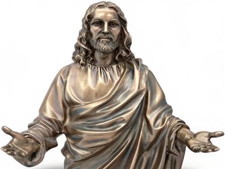 JESUS FIGUR. Katolske, religiøs julegaveide i form Kristus bronzefigur