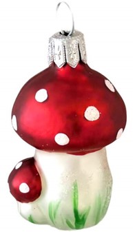JULETRÆSPYNT GLAS. Julekugler figur af dobbelt lille røde fluesvamp