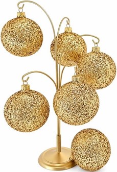 Billige, polske glas julekugler i gylden glitter. Ø 8 cm, 6 stk