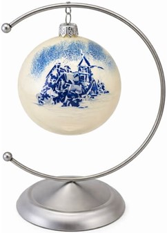 Polske, glas julekugler i porcelænhvid med blåt landskab. 8 cm. 6 stk