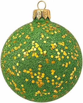 Lysegrøn Julemagi: Håndlavede Glas Julekugler med Guldstøv. Ø 8cm 6stk