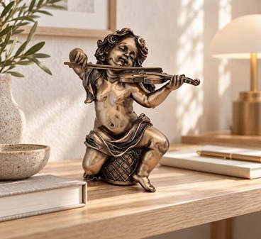 PERFEKT JULEGAVER. Smuk bronze figur af en engle spiller violin