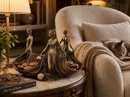 MORSDAG GAVE. Unik art nouveau skål med tre Lady til bolig dekoration