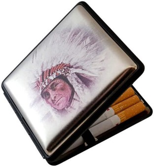 Metal cigaret etui med indianer billede. Op til 18 cigaretter
