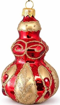 Polske rødt/guld julekugler glas i konge scepter form. 11 cm, 2 stk