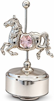 Forsølvet spilledåse med karruselhest og Swarovski-krystaller