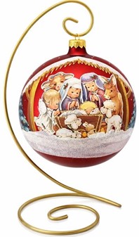 Den flotteste mørkerød mat, stor julekugle med julekrybbe, Ø 15 cm