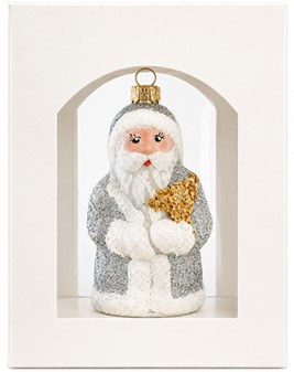 Sølv julemand glasfigur til juletræ, 10 cm | Elegant julepynt