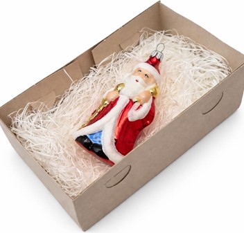 Polsk julepynt online. Glas figur af julemand i rød pels. H 11 cm