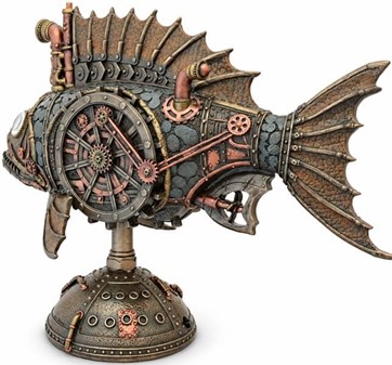 Unik Steampunk Dybhavsfisk med Mystisk Lys. Dekorationsfigur i bronze