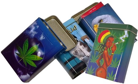 ETUI TIL HJEMMERULLET CIGARETTER. 4 stk. metal etui til cigaretpakke