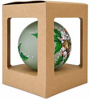 Polsk glas julepynt. Grøn julekugle med en fugl på lanterne. Ø 10 cm