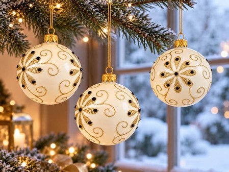 Skab Julemagi: Unikke Hvide Glaskugler med Guld. Eksklusiv Julepynt