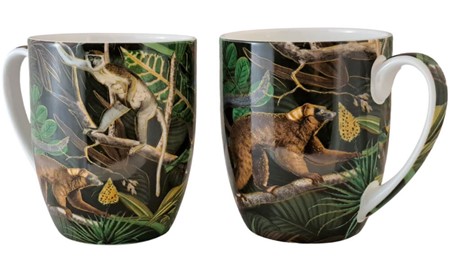 KOPPER MED BILLEDE. To kopper i eksotisk humør. Junglemotiv og lemurer