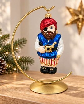 Polsk julepynt. Sød glas figur af pirat med øjeklap, højde 14,4 cm