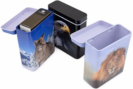 Dyremotiv Cigaret etui Metal. Løve, Ørn, Prærieulv. Sæt 3 stk