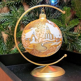 Juletræspynt. Flotte julekugler glas guld med julemotiver. Ø 10cm 6stk
