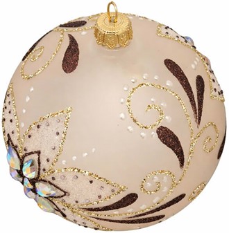 En julekugle glas i en mat brun med zirkoner og krystaller. Ø 10 cm