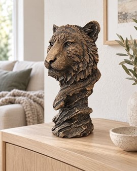 Bronze buste af tiger. Eksklusiv stuepynt og kontordekoration