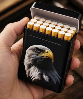 Dyremotiv Cigaret etui Metal. Løve, Ørn, Prærieulv. Sæt 3 stk