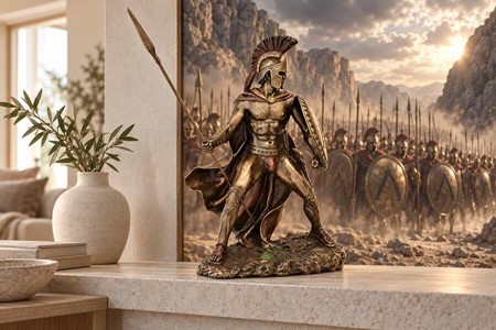 Leonidas Figur. Imponerende Spartanske Konge i Bronze