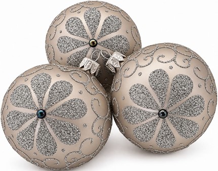 Drømme julekugler: Sølvgrå mat med blomster i glimmer. Ø 8 cm 6 stk