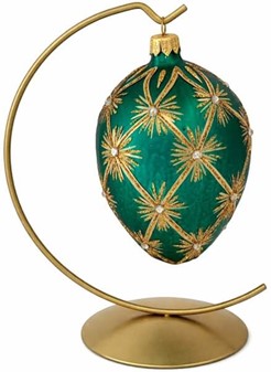 Håndmalet jule glas pynt i grøn Fabergé æg form. Julefigur H: 13 cm