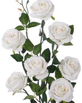 Billig, flot kunstige stilk med 7 fløjl hvide roser. H 77 cm, Ø 8-9 cm