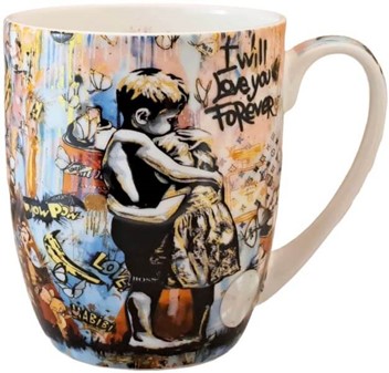 PORCELÆNSKRUS MED GRAFFITI. Krus med Banksy "I will love you forever"