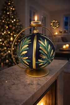 Julekugler store. Glas julepynt i mat marineblå med zirkoner. Ø 15 cm