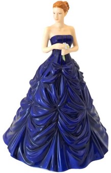 Smuk Royal Doulton porcelænfigur af dame i en dyb blå kjole