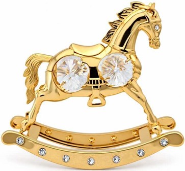 SMÅ GAVER TIL PIGER. Flot forgyldt gyngehest med Swarovski krystaller