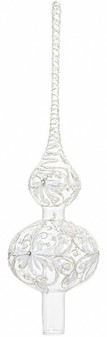 Top spir gennemsigtig med hvid dekoration. Juletræstop spir glas 35 cm