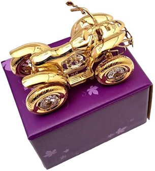 18 ÅRS GAVE. Smuk forgyldt lille quad med ni Swarovski krystaller