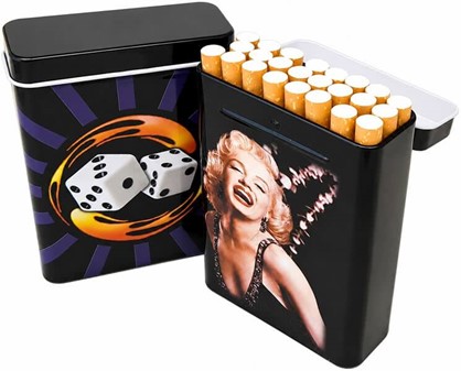 Cigaretetui Metal med Marilyn Monroe og Lucky Dice. To stk i Sæt