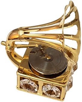 GAVE TIL FORÆLDRE. Smuk forgyldt grammofon med Swarovski krystaller