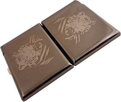 Metal Cigarettetui med Lighter. Tigerdesign, rød flamme. Til 20 stk