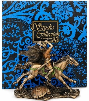Viking på Hest i Kamp. Lille bronzefigur - en miniature saga