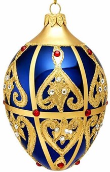 Blåt julepynt. Glasjulekugle i form af marineblåt Fabergé -æg. H 13 cm