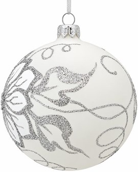 Hvide juletræskugler glas. Smukke håndblæste julekugler. Ø 10 cm 6 stk