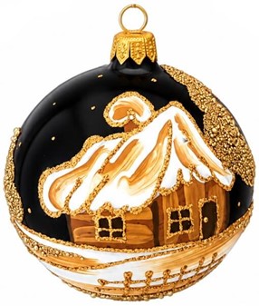 Sorte julekugler med tre forskellige julemotiver i guld, Ø 8 cm 6 stk