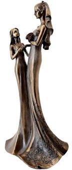 BRYLLUPSFIGUR. Smuk bryllupsgave, bronzefigur Bruden med brudepige