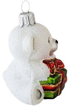 Håndlavet julepynt. Hvid lille bamse til at hænge på juletræet. 7 cm