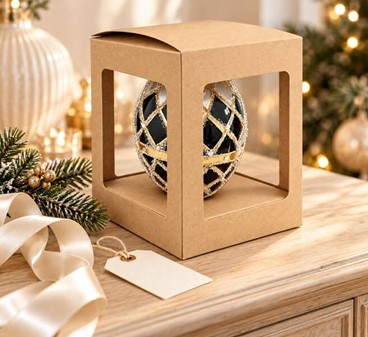 SORT JULEPYNT. Eksklusiv Fabergé-inspireret Julepynt i Håndmalet Glas