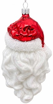 Klassisk juletræspynt. Glas figur af julemandens hoved. H 12,30 cm
