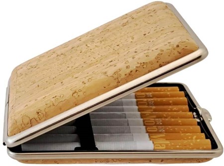 VOM HOFE BILLIGE CIGARETETUI. Tyske etui indrammet med naturlig kork