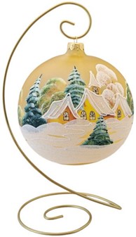Jule glas lanterne i guld gennemsigtig mat med vinterhytter. Ø 15 cm