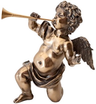 FIGURER PYNT. Smuk, dekorativ bronze figur af engel med trompet